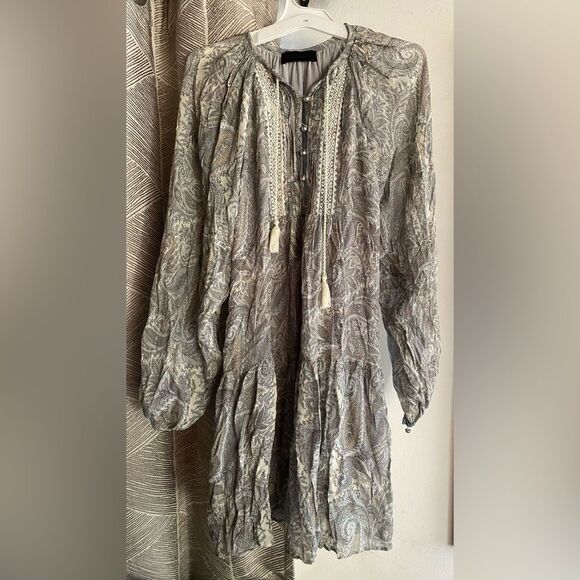 Diesel Black Gold Min Dress Gray Relaxed Paisley Peasant Bohemian Made Italy 38 - Picture 1 of 10